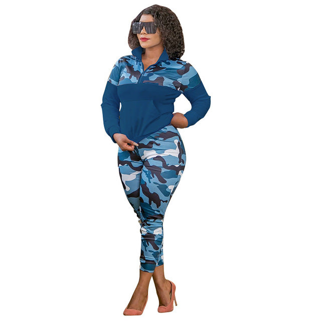Plus Size Camouflage Stretch Fitness Matching Outfit Set