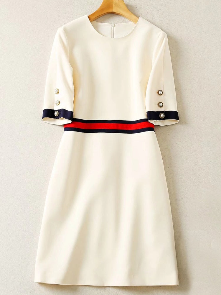 High-end Vintage Designer Buttons Short Sleeve Mini Dress