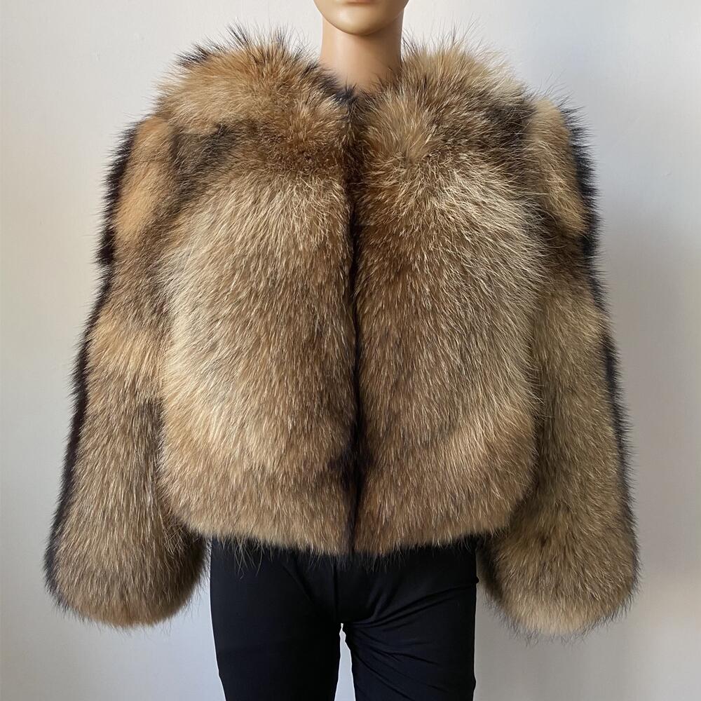 Real Natural Fur Fashion Round Neck Warm Coat