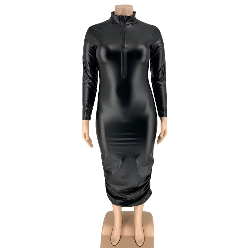 High-end Leather Plus Size Stretched Dress