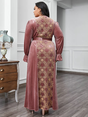Elegant Long Sleeve Winter Pink Plus Size Comfortable Dress