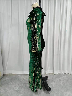 Elegant Plus Size Luxury Green Long Dress