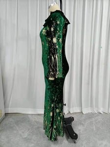 Elegant Plus Size Luxury Green Long Dress