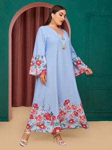 Plus Size Elegant Floral Abaya Dress