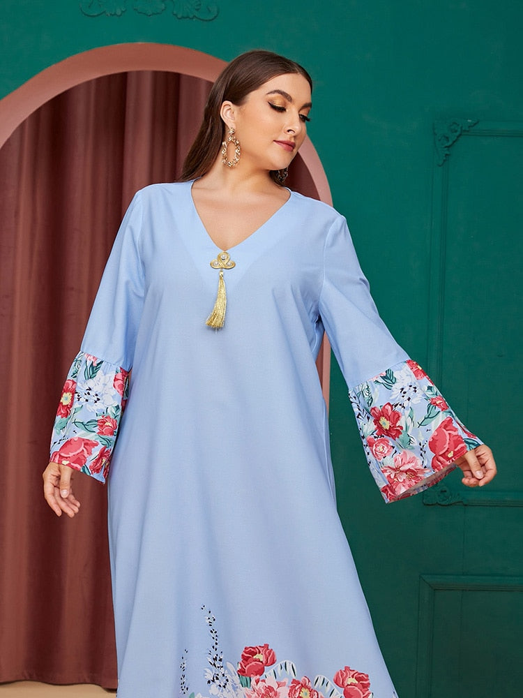 Plus Size Elegant Floral Abaya Dress