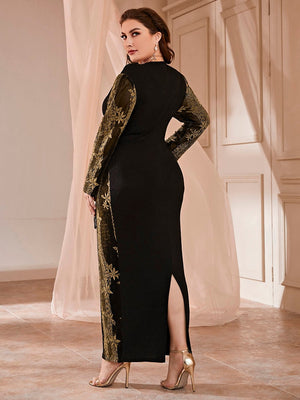 Plus Size Elegant Long Sleeve Designer Dress