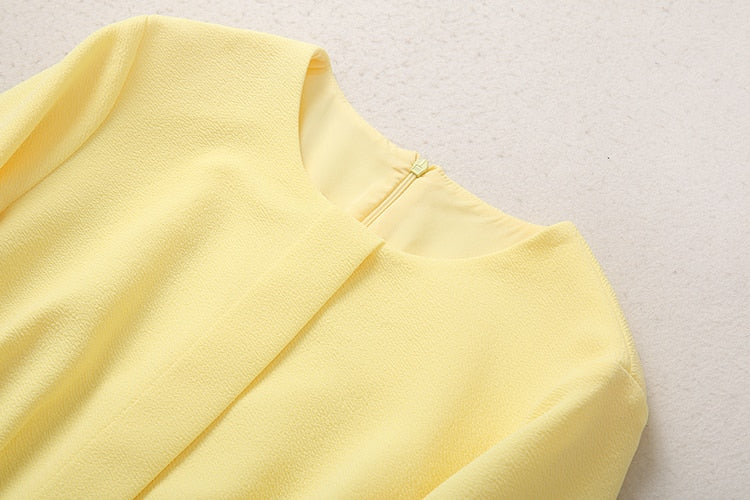 High-end Satin Yellow Long Sleeve Dress
