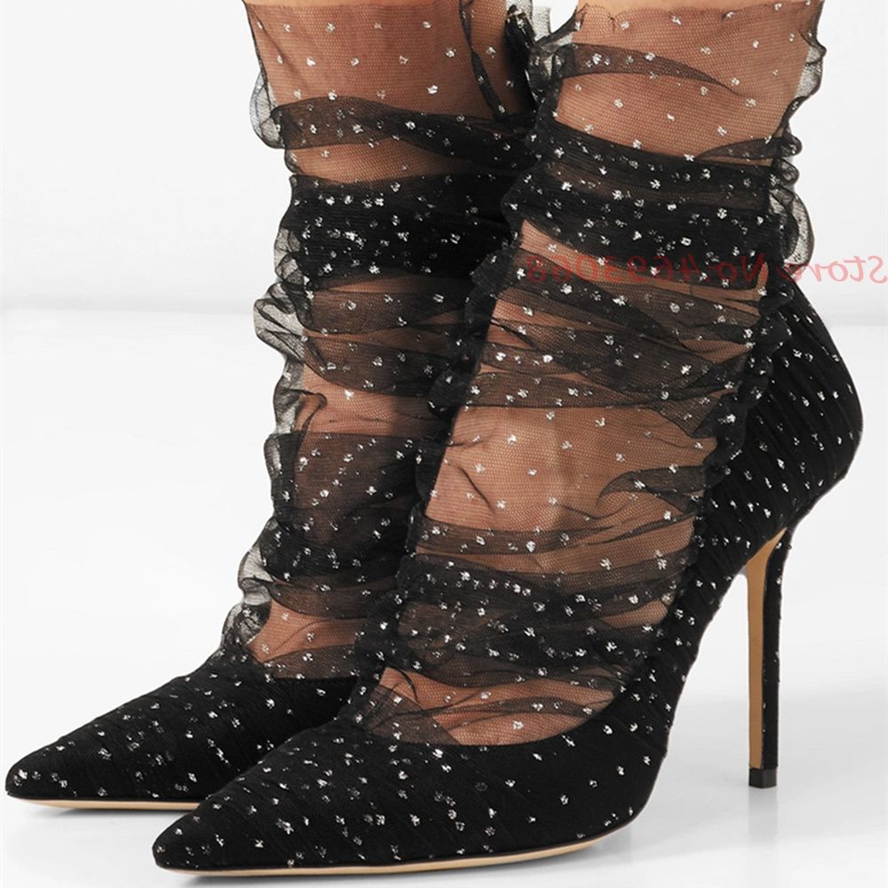High-end Bling Pointed Toe Mesh High Heels