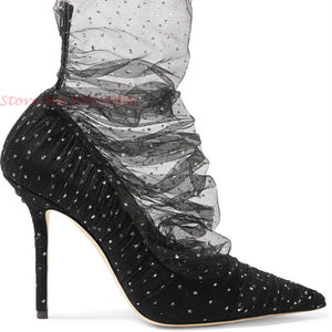High-end Bling Pointed Toe Mesh High Heels