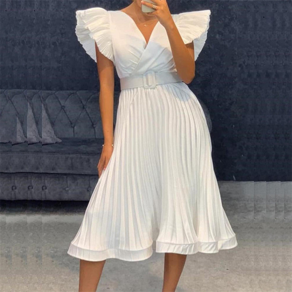 High-end Belted Short Sleeve Party Dress