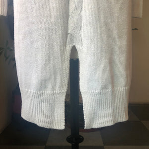 Classy White Knitted Long Sleeve Split Knee Length Dress