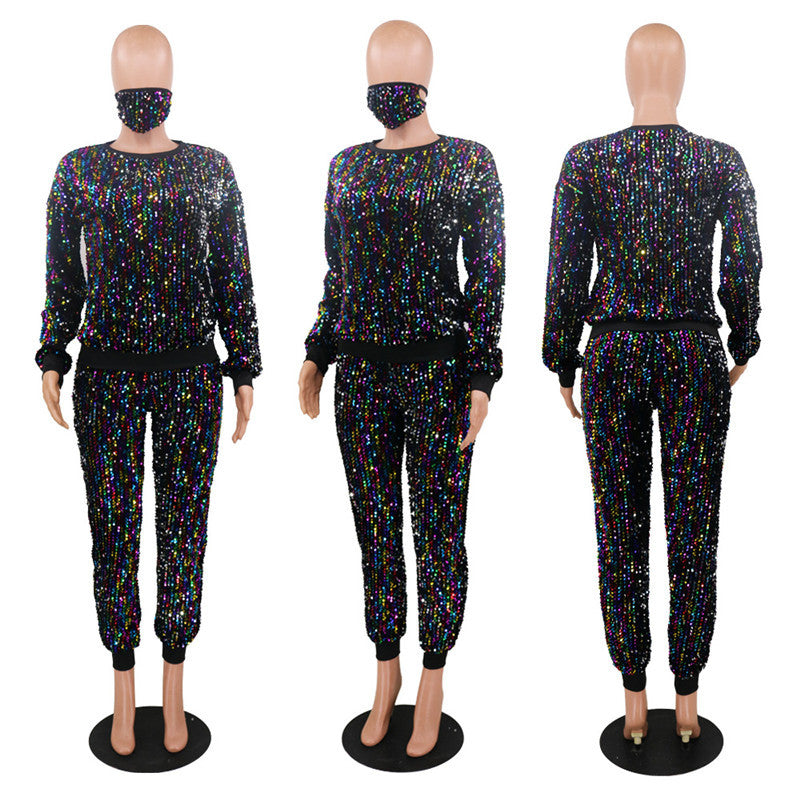 High-end Plus Size 2 Piece Sequins Tracksuit Outfit Set