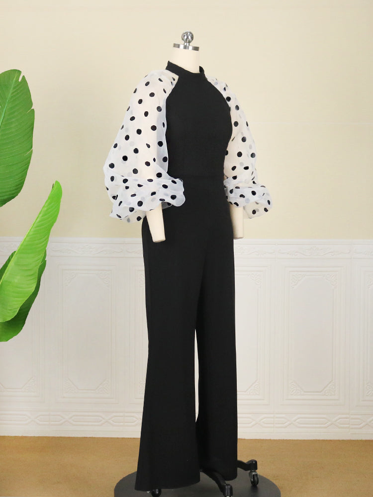 Elegant Polka Dot See-Through High Waist Slim One Piece Outfit Set