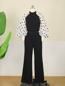 Elegant Polka Dot See-Through High Waist Slim One Piece Outfit Set