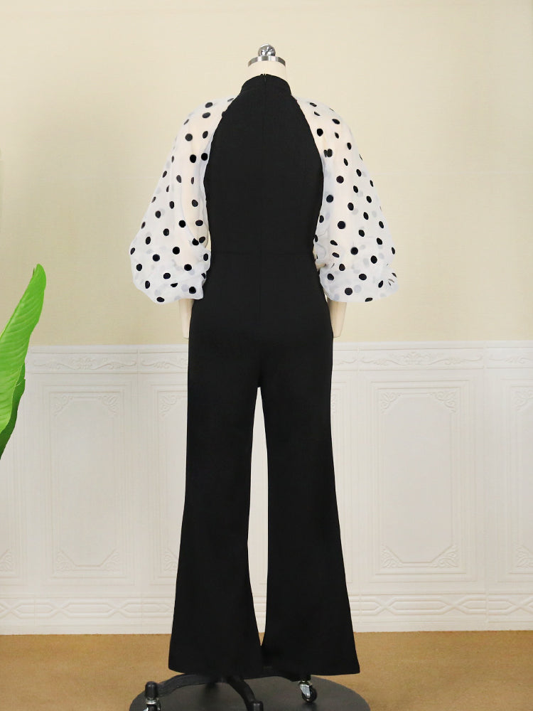 Elegant Polka Dot See-Through High Waist Slim One Piece Outfit Set