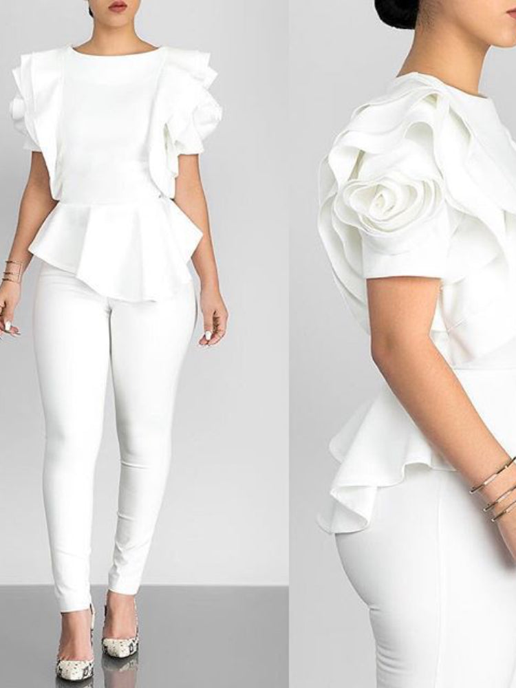Luxury Petal Sleeve White Elegant Ruffles Classy Blouse