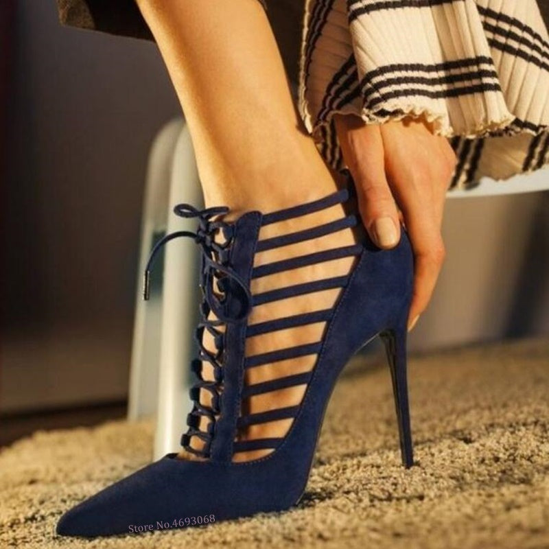 Classy Lace Up Back Zipper Ankle Boots High Heels