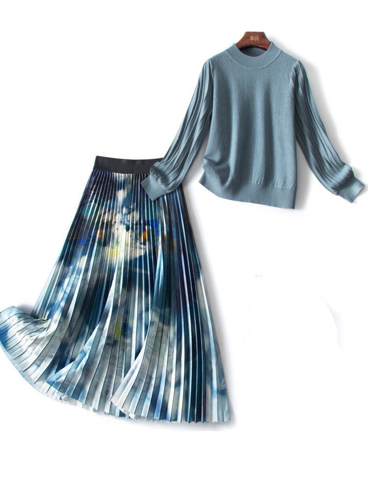 Designer 2 Piece Elegant Long Sleeve Knitted Outfit Set