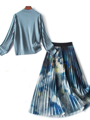 Designer 2 Piece Elegant Long Sleeve Knitted Outfit Set