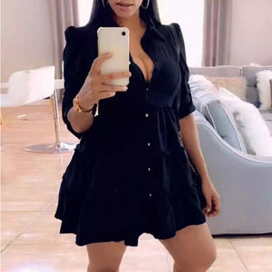 Comfortable Classy Half Sleeve Button Up High Waist Mini Dress