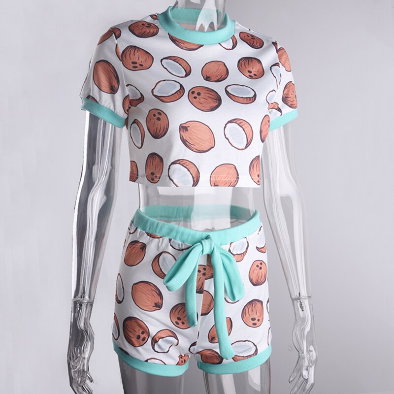Short Sleeve Crop Top Coconut + Shorts Two Piece Pajama Set
