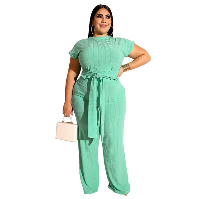 Plus Size 2 Piece Sexy Short Sleeve Top + Pants Outfit