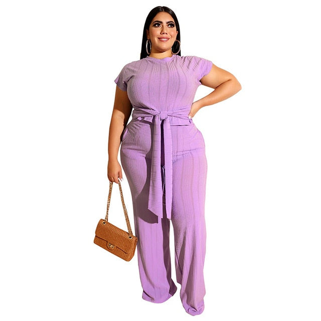 Plus Size 2 Piece Sexy Short Sleeve Top + Pants Outfit