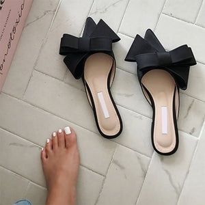 Silk Pointed Bow Tie Slippers