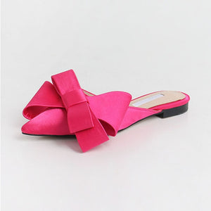 Silk Pointed Bow Tie Slippers