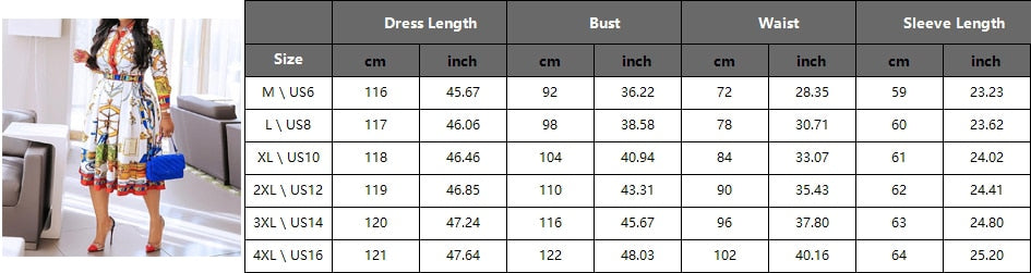Plus Size Geometric Lapel Mid-Calf High Waist Dress