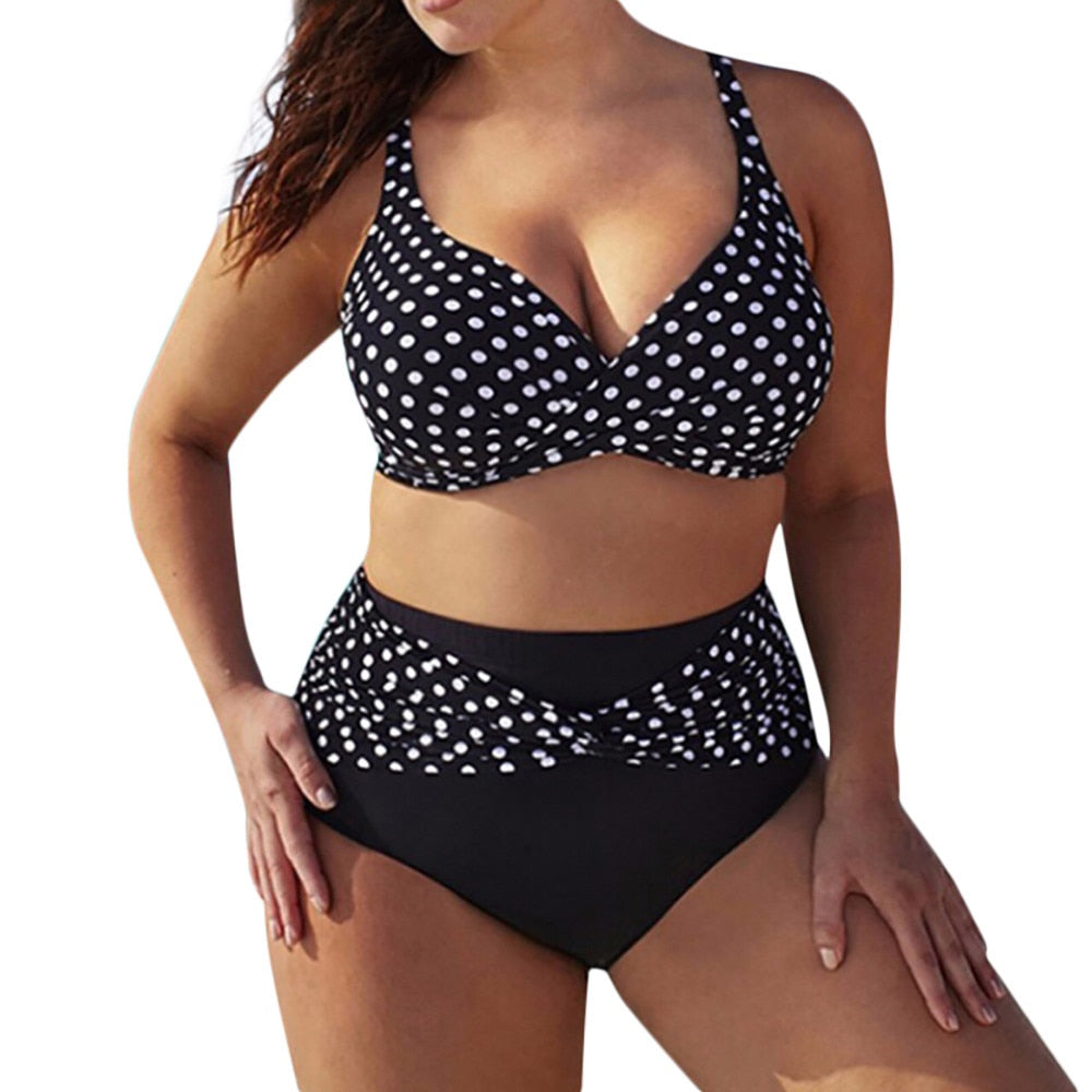 Polka Dot Print Plus Size Bathing Suit