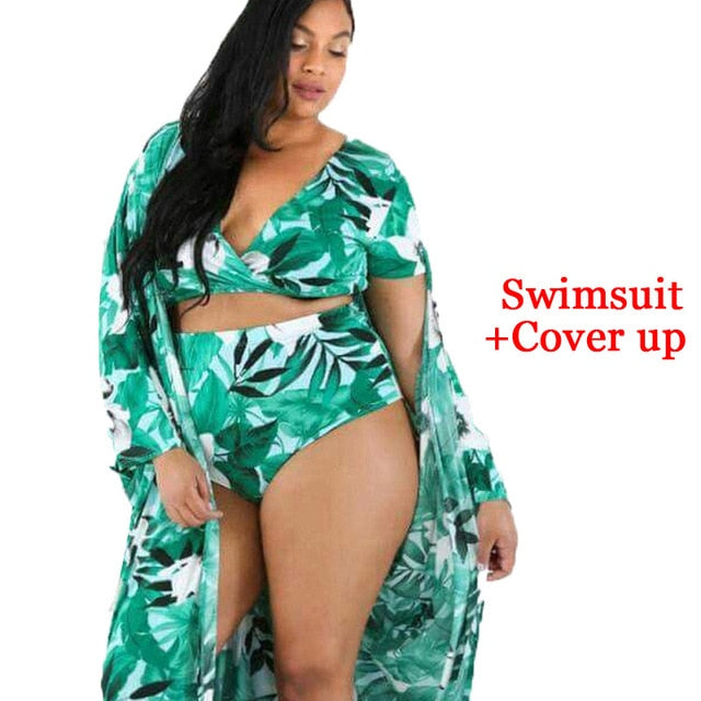 Plus Size Floral Bathing Suit Set