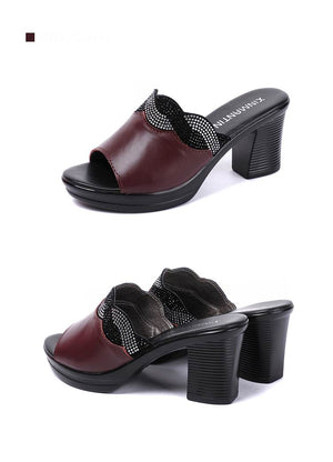 High-Fashion Rhinestone Genuine Leather Heels - GORGEOUS 271, LLC 