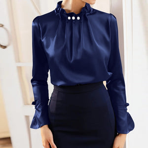 Elegant Long Sleeve Silk Collar Blouse