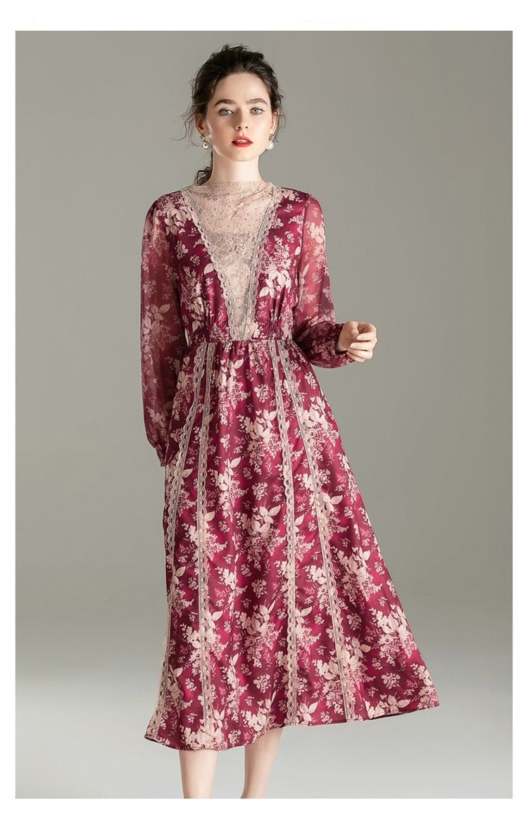 High-end O-Neck Bubble Sleeve Lace Palace Dress