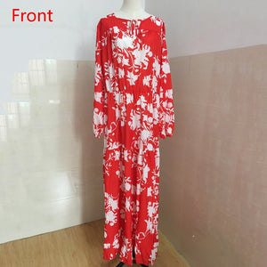 Plus Size African Red Floral Long Sleeve Dress