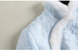 High-end Fur Collar Plush Jacquard Short Cotton Dress