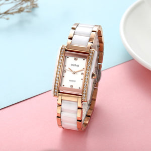 Luxury White Rectangle Diamond Waterproof Watch