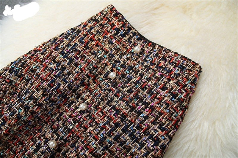 2 Piece Vintage Tweed Woolen Top + Skirt Set