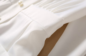 High-end Long Single Breasted Split End White Shirt Runway Dress - GORGEOUS 271, LLC 