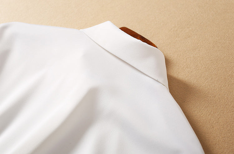 High-end Long Single Breasted Split End White Shirt Runway Dress - GORGEOUS 271, LLC 