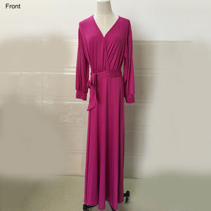 Elegant High Waist Plus Size Full V Neck A-Line Floor Length Evening Dress - GORGEOUS 271, LLC 