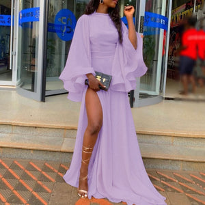 The Elegant Purple Floor Length Side Split Dress comes in 1 Color, Sizes are from  Medium - 2XL also great to add to your High-end, Luxury, Classy, Elegant Dress collection.