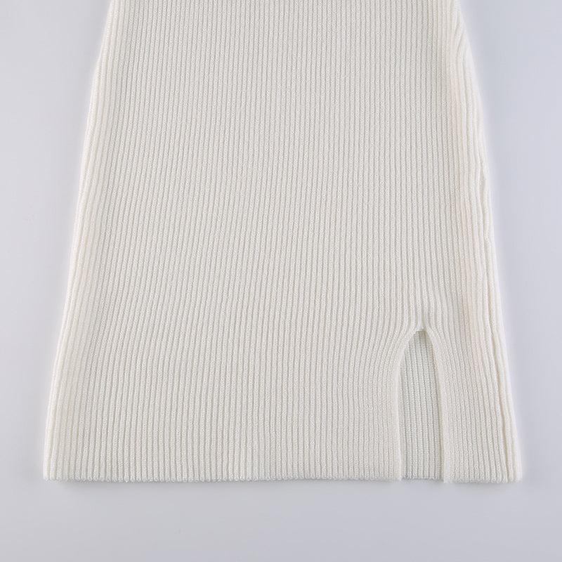 Elegant Split Knitted Slim Square Collar Long Sleeve Mini Dress - GORGEOUS 271, LLC 