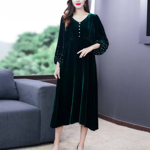 High-End Velvet Beaded Light Luxury Loose Korean Dress - GORGEOUS 271, LLC 