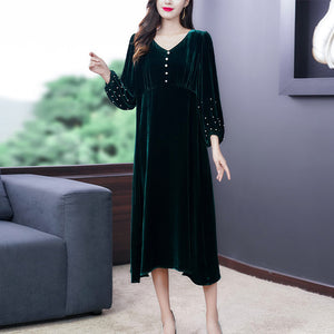 High-End Velvet Beaded Light Luxury Loose Korean Dress - GORGEOUS 271, LLC 