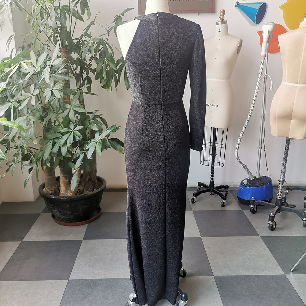 High-end Shoulder Side Split Glossy Floor Length Dress - GORGEOUS 271, LLC 