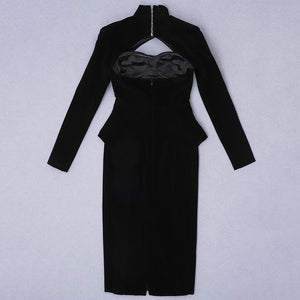 High-end Long-Sleeved Velvet Black Elegant Tight-Fitting Dress - GORGEOUS 271, LLC 