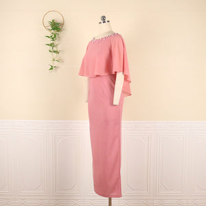 Elegant Cape Sleeve High Waist Long Bead Plus Size Dress - GORGEOUS 271, LLC 