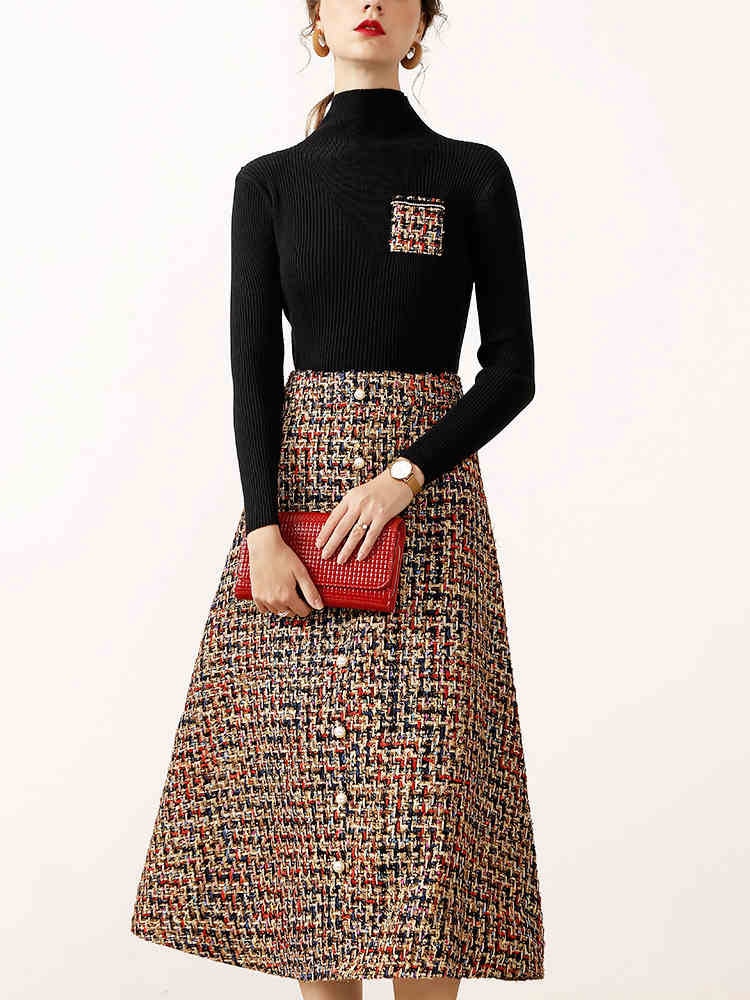 The 2 Piece Vintage Tweed Woolen Top + Skirt Set comes in Only 1 Color/Design, Sizes are from Small - 2XL also great to add to your High-end, Elegant, Vintage 2-piece Outfit set collection.